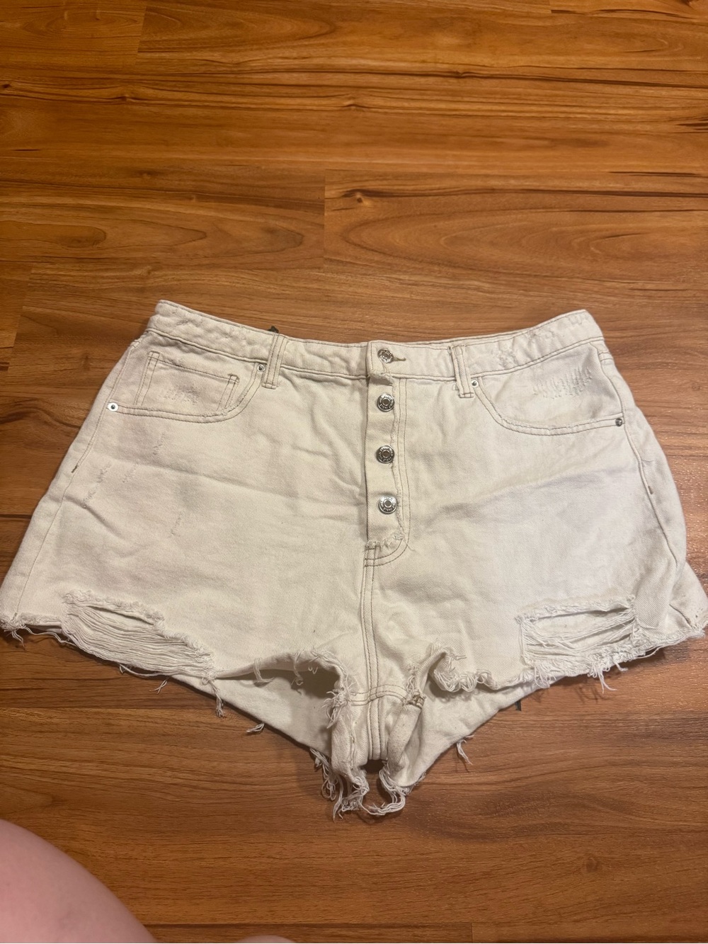 Wild Fable Cream High-Rise Distressed Button-Fly Jean Shorts